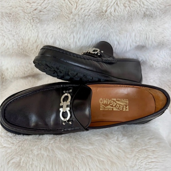 *SOLD
Salvatore Ferragamo Black Leather Loafers with Silver Accent - Picture 3 of 5